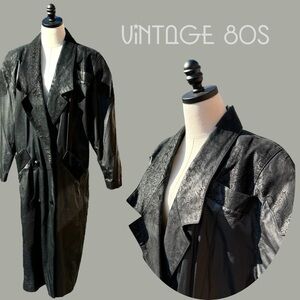 Vintage Black Leather Trench Coat
